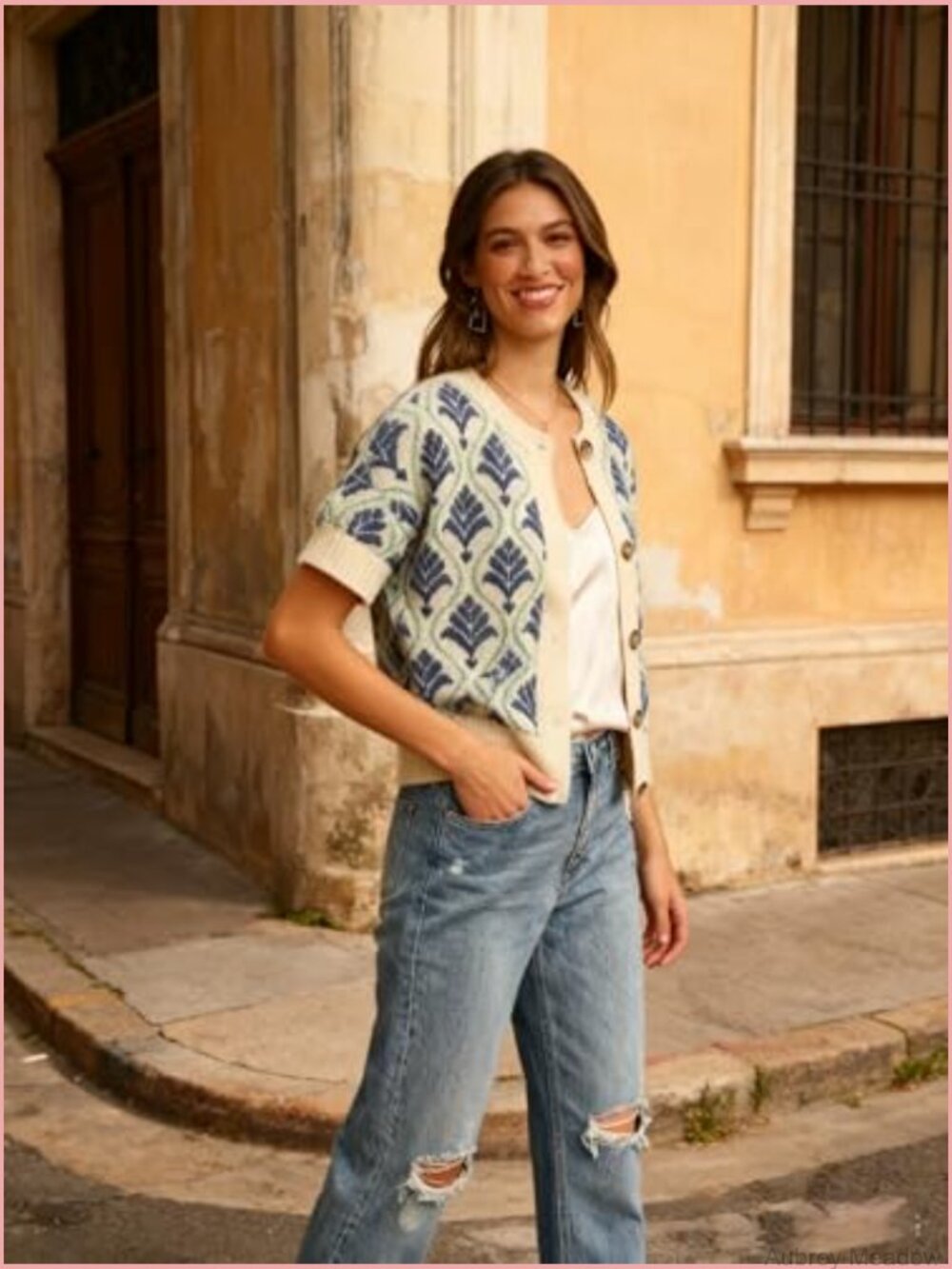 Vintage Cropped Button Down Cardigan Sweater Top - Picture 6 of 6
